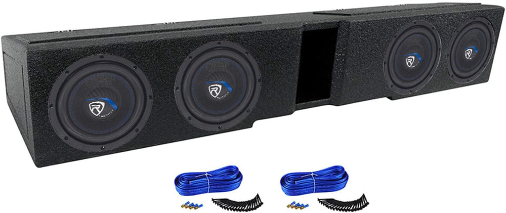 Rockville W8K5S4 Bundle: (4) 8' in 800W Peak / 200W RMS 4-Ohm Car Subwoofers, Quad 8 in Sub Box for Ford F150/F250/F350, 2 Dual Sub Box Install Kits, 7-Items
