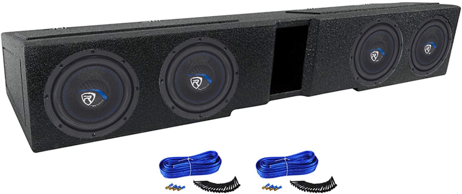 Rockville W8K5S4 Bundle: (4) 8' in 800W Peak / 200W RMS 4-Ohm Car Subwoofers, Quad 8 in Sub Box for Ford F150/F250/F350, 2 Dual Sub Box Install Kits, 7-Items