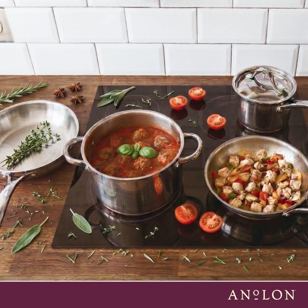 Anolon Nouvelle Stainless Steel Cookware Pots and Pans Set, 10 Piece