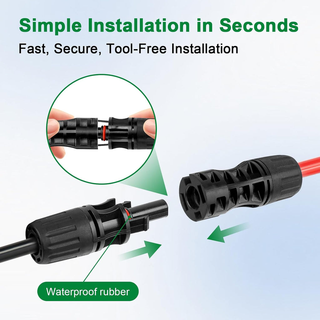 XRDS -RF Solar Cable 100FT, 8AWG Solar Extension Cable with Male & Female Solar Connectors, Flame-Retardant Protective Sleeving Solar Panel Cable, Weatherproof PV Wire for Solar Panel Connection
