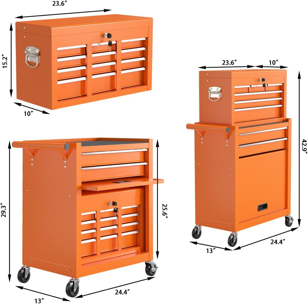 Go Big 8-Drawers Tool Chest Tool Box, Rolling Tool Chest with Wheels, Rolling Tool Box with Wheels, Garage Tool Storage Cabinet on Wheels, Locking System Toolbox(Cool Orange)