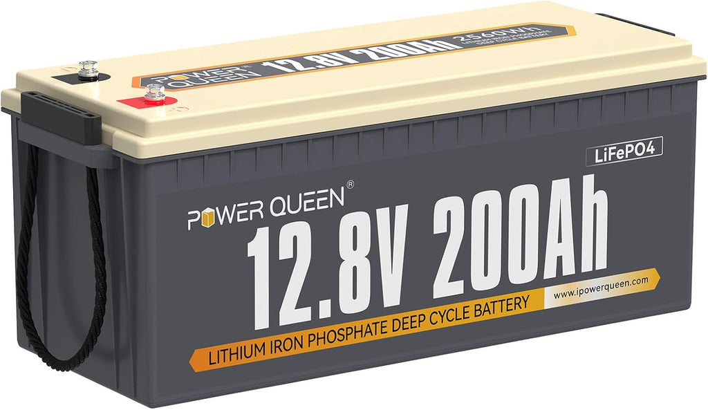 Power Queen 12V 200Ah LiFePO4 Battery with Built-in 100A BMS, 2560Wh Lithium Battery 15000+ Cycles, 10 Years Lifespan, Perfect for RV Trailer Motorhome, Camping, Solar Power System