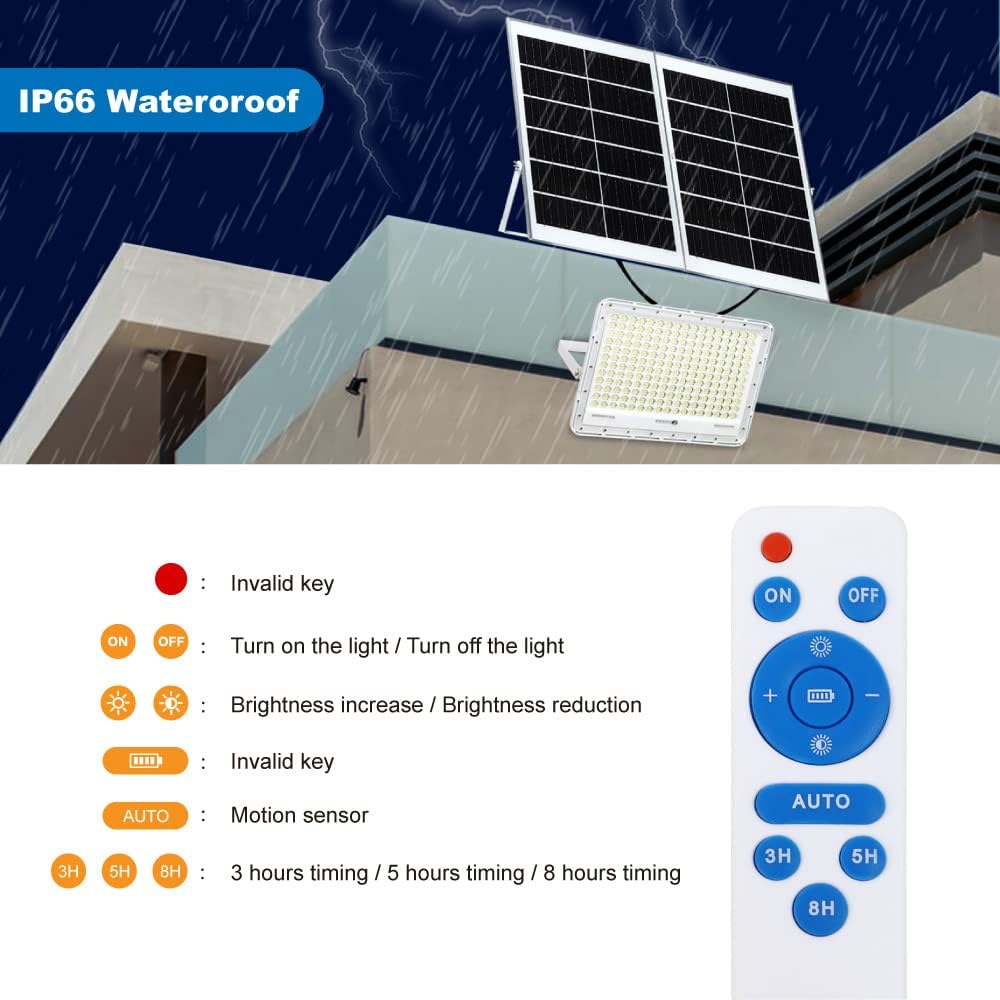 TINSUM 500W Solar Led Flood Lights Outdoor, 28000 Lumens Solar Security Street Lights Dusk to Dawn 1920LED with Remote White Led for Parking Lot,Stadium,Yard,Swimming Pool, Pathway,Flag Pole,Driveway