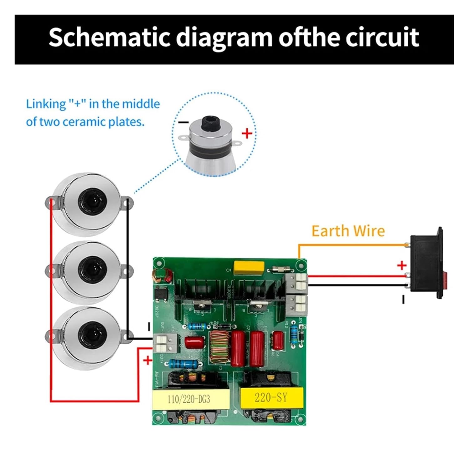 Ultrasonic Cleaner 40KHz 50-150W PCB Driver Boards Circuit Board Kit with Transducer for Car Washer Washing Machine(100W Kit 110V)