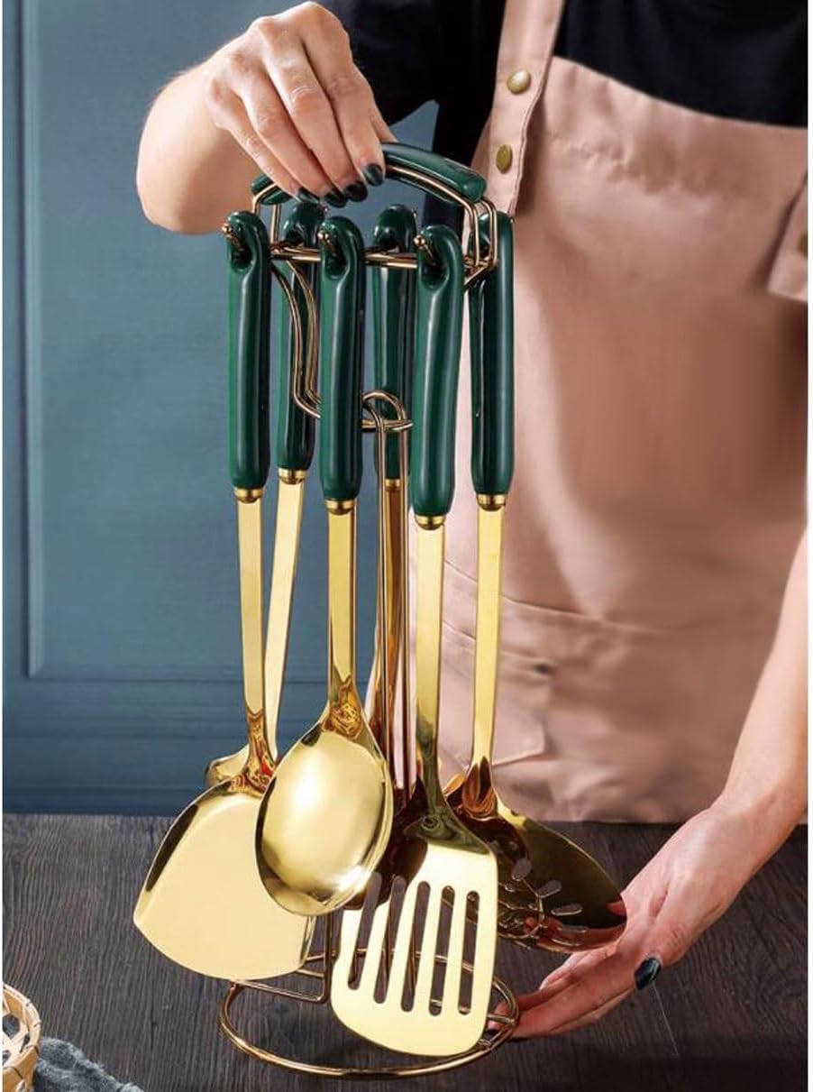 Stainless Steel Cooking Utensils Spoons Spatulas Kitchen Cookware Bakeware Gadgets Tools 7 Pieces Sets(Rot)