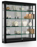 Displays2go Illuminated Showcase for Wall Mount, LED Top Lighting, 4 Tempered Glass Shelves – Black (WC396LEDB)