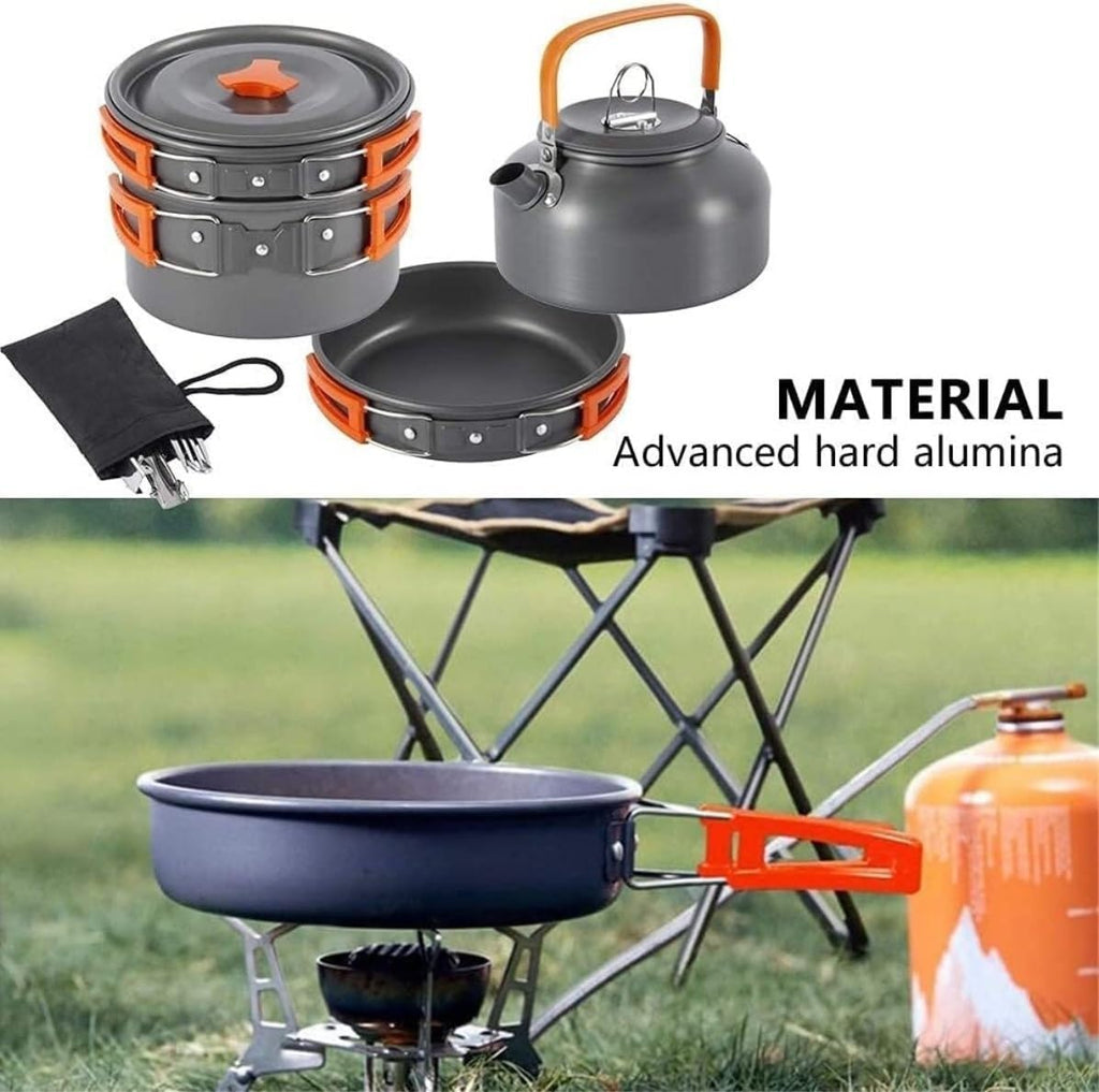 Camping Campfire Utensils, Camping Cookware Kit Outdoor Aluminum Cooking Set for 2 to 3 People Non Stick Folding Pans Backpacking Gear