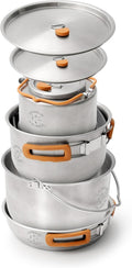 Living in a Bubble Premium 7-Piece Stainless Steel Cooking Set. Tri-layer Bonded Stainless-Steel - Ergonomic Handles with Silicone Sleeve - Compact & Stackable