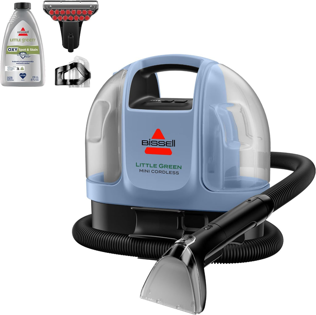 BISSELL Little Green Mini Cordless Portable Carpet and Upholstery Deep Cleaner, Car/Auto Detailer, with HydroRinse Self-Cleaning Tool and 4' Tough Stain Tool, Limited Edition Color Lake, 4015L