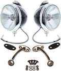 Speedway Motors Guide 682-C Style 12-Volt Headlight Kit with Clear Lens Marker Lights, H4 Bulbs, Polished Stainless Highboy Mounts and Model A Fender Pads, Black, 7 Inch Diameter