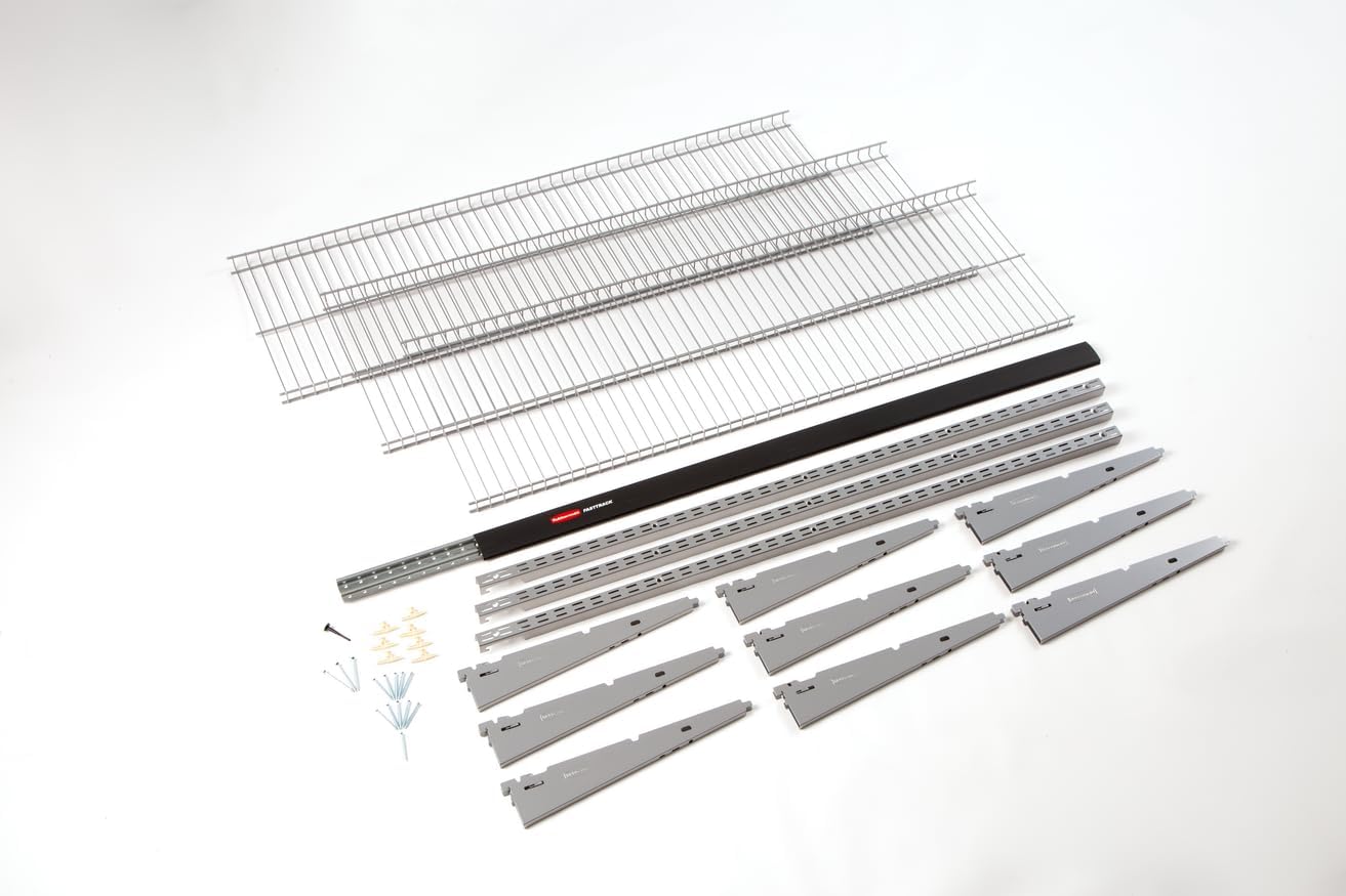 Rubbermaid Fasttrack Rail Storage 48'x16' 3-Shelf Kit, 350 lbs. Per Shelf, for Home/Garage/Shed/Workshop Organization