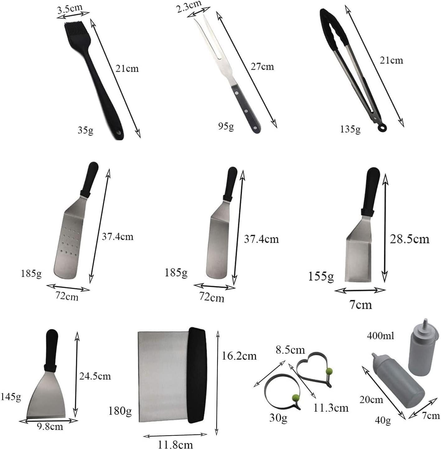 15-Piece Barbecue Tool Set,Stainless Steel Baking Pan Accessories,Outdoor Camping,Multi-Function Shovel Egg Mold,Safe and Non-Toxic Pe Material