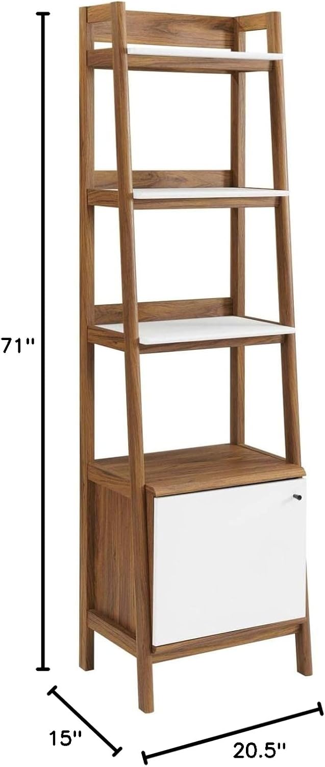 Modway Bixby Bookshelf Display Case, 21 Inch, Walnut White