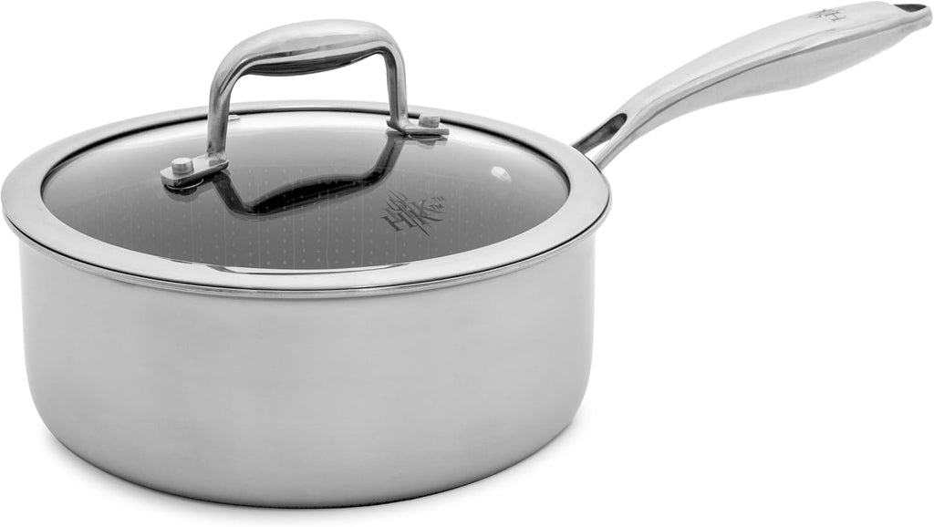 Hell's Kitchen Hybrid 2.5 Qt Saucepan with Lid, Tri-Clad Stainless Steel, PFAS-Free Ceramic Nonstick, no PFOA, PTFE, Teflon, Non Toxic Cookware, Metal Utensil Resistant, All Cooktops and Oven Safe