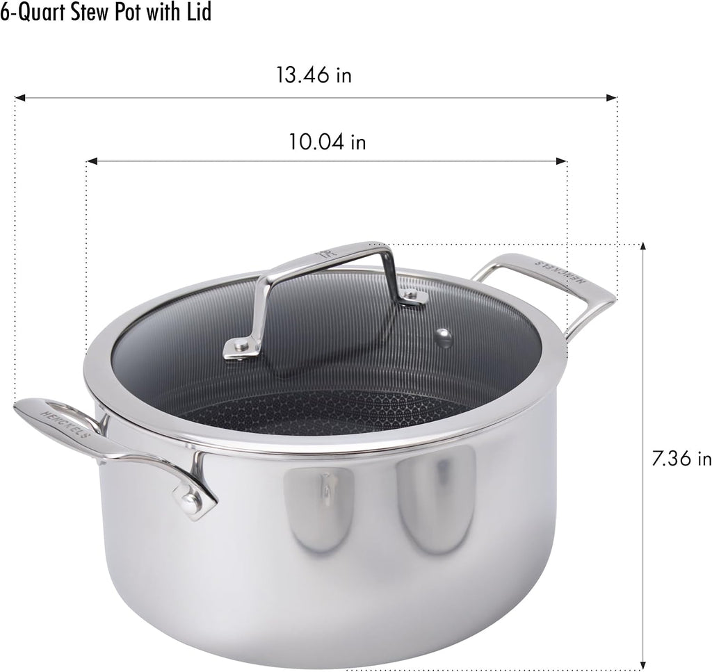 Henckels Paradigm Stainless Steel 6 pc Cookware Set, Tri-Ply Ceramic Nonstick Cookware with Dutch Oven, Non Toxic Induction Cookware Set, Metal-Utensil & Dishwasher Safe