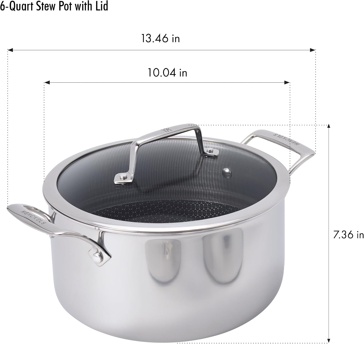 Henckels Paradigm Stainless Steel 6 pc Cookware Set, Tri-Ply Ceramic Nonstick Cookware with Dutch Oven, Non Toxic Induction Cookware Set, Metal-Utensil & Dishwasher Safe