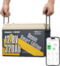 Power Queen 12V 320Ah Mini Bluetooth LiFePO4 Battery, 15000+ Deep Cycles Smart Lithium Battery with Low-Temp Protection, 4.096kWh High Energy for RV,Travel Trailer,Marine,Solar