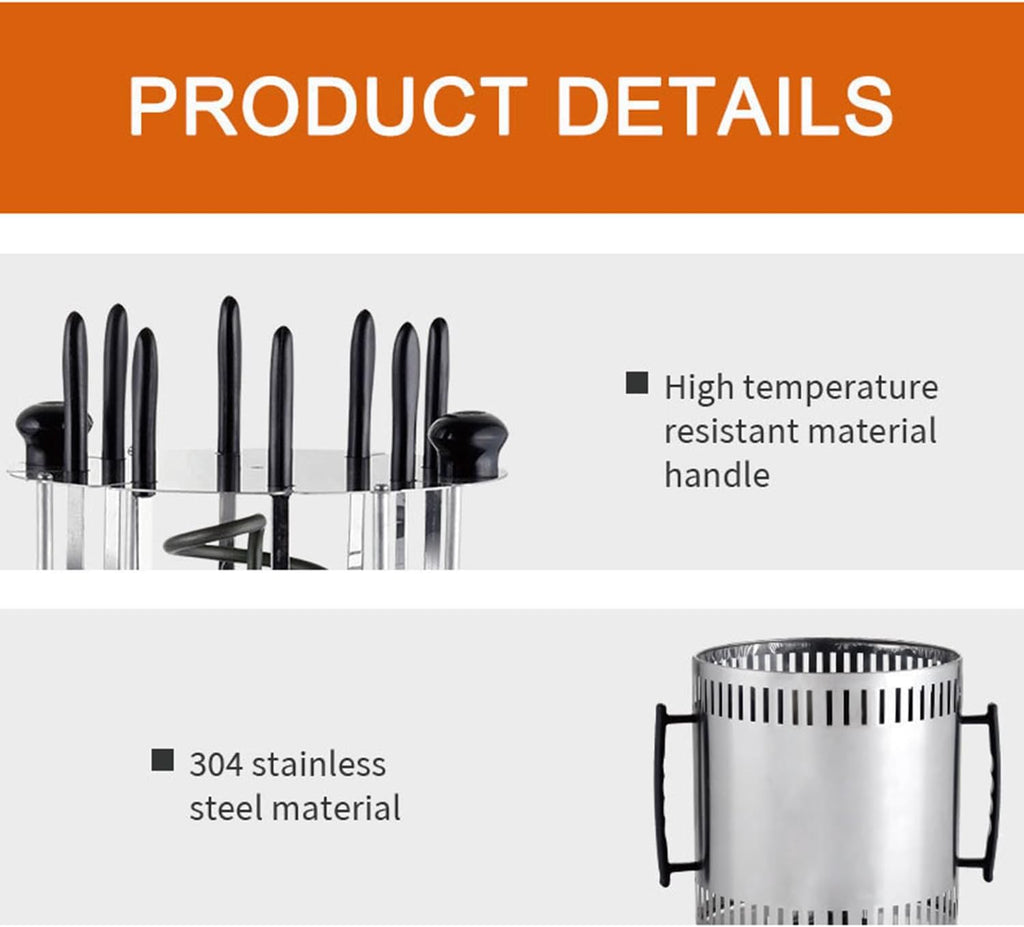 1500W Electric Rotating Vertical Rotisserie Grill, 360° Fully Automatic Barbecue Shawarma Machine, with Oil-Receiving Cup, 8 Grilling Forks, for Kebabs, Skewers and Roasts