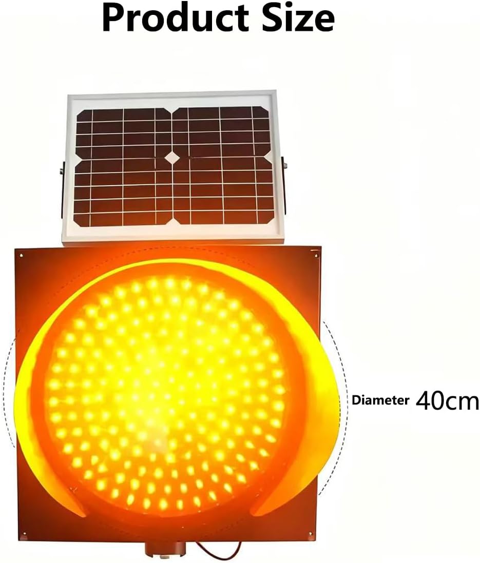 LED Flashing Solar Traffic Light, Traffic Signals Signs Lights with Solar Panel, IP65 Waterproof Signal Light, Emergency Lights (40cm/16in)