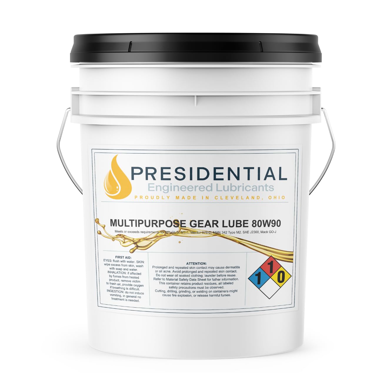 Presidential 80W-90 Gear Oil GL-5 - Industrial Gear Lubricant - Premium Oils for Extended Gear Life – High Foam Resistance - High-Load Carrying Capacity - Made in USA (5 gal)