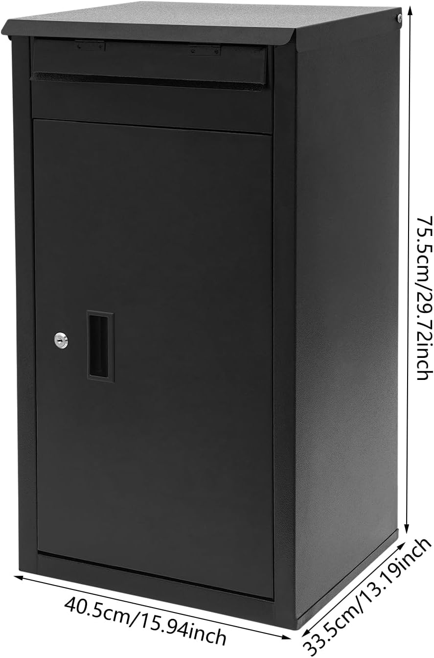Package Delivery Box, Wall-Mounted Curbside Mailbox, Large Anti-Theft Boxes Extended Edge Mail Throwing Port Free Standing Mailbox w/Key Lock, Anti-Theft Board, 2 Keys (Wall Mounted/Free Standing)