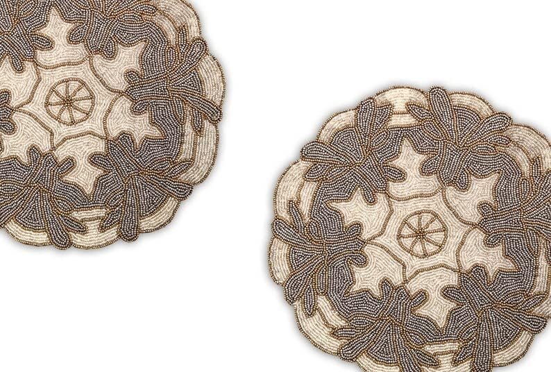 HM CREATIONS Set of 6 Placemats, Handmade Beaded Placemats, Floral Tablemats, Designer Charger Plates 13X36 Inches (6)