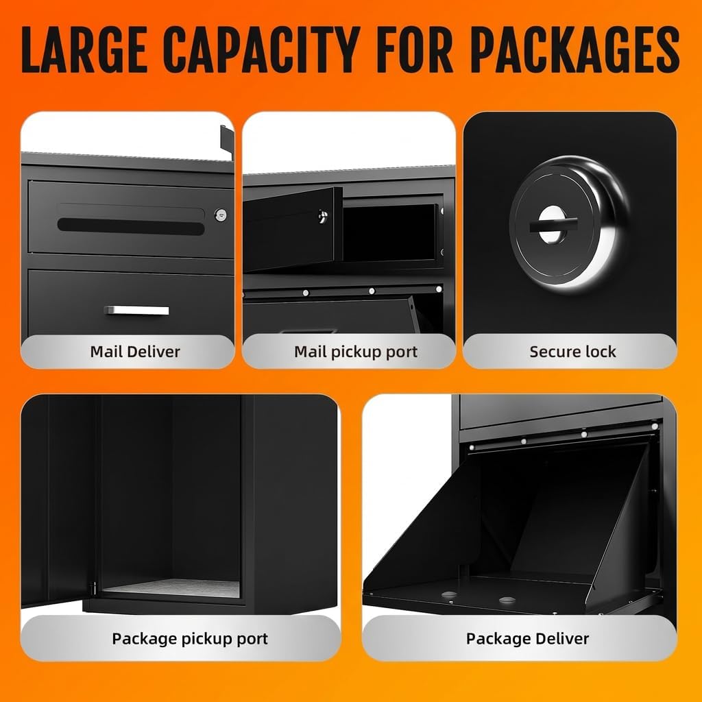 Package delivery Boxes for Outside | Anti-Theft Porch Package Delivery Box with Lock | Outdoor Weatherproof Parcel | Large Mailbox for Packages for Garden, Porch, Yard (44.5H x 15.7D x 16.9W)