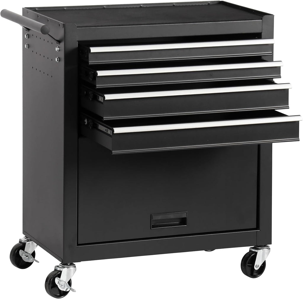 4-Drawer Rolling Tool Chest, Cabinet with 4 Wheels Tool Chest with Drawers, Suitable for Garages, Warehouses, Workshops, Repair Shops, Black