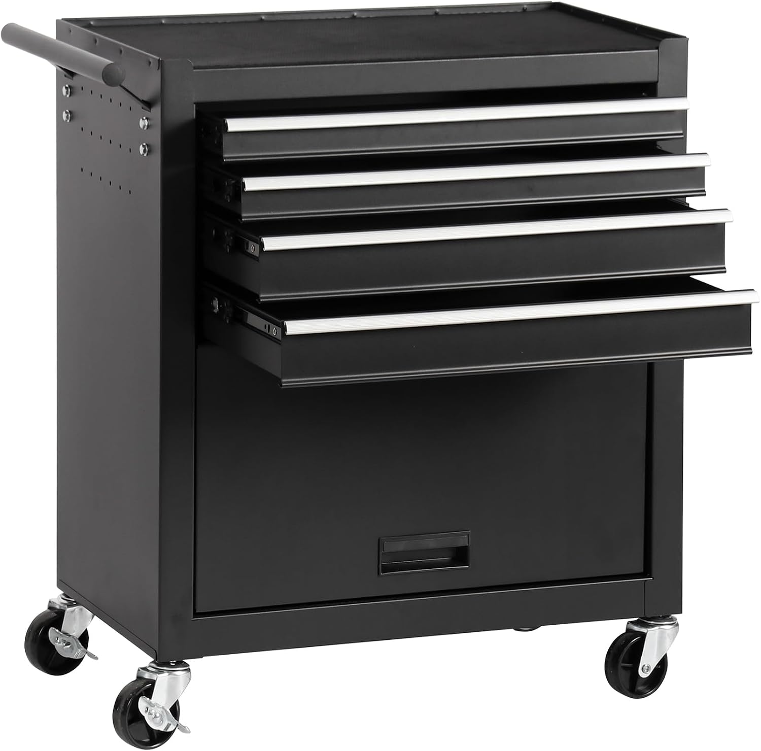 4-Drawer Rolling Tool Chest, Cabinet with 4 Wheels Tool Chest with Drawers, Suitable for Garages, Warehouses, Workshops, Repair Shops, Black