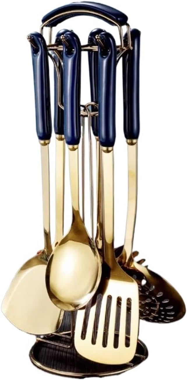 Stainless Steel Cooking Utensils Spoons Spatulas Kitchen Cookware Bakeware Gadgets Tools 7 Pieces Sets(Blu)
