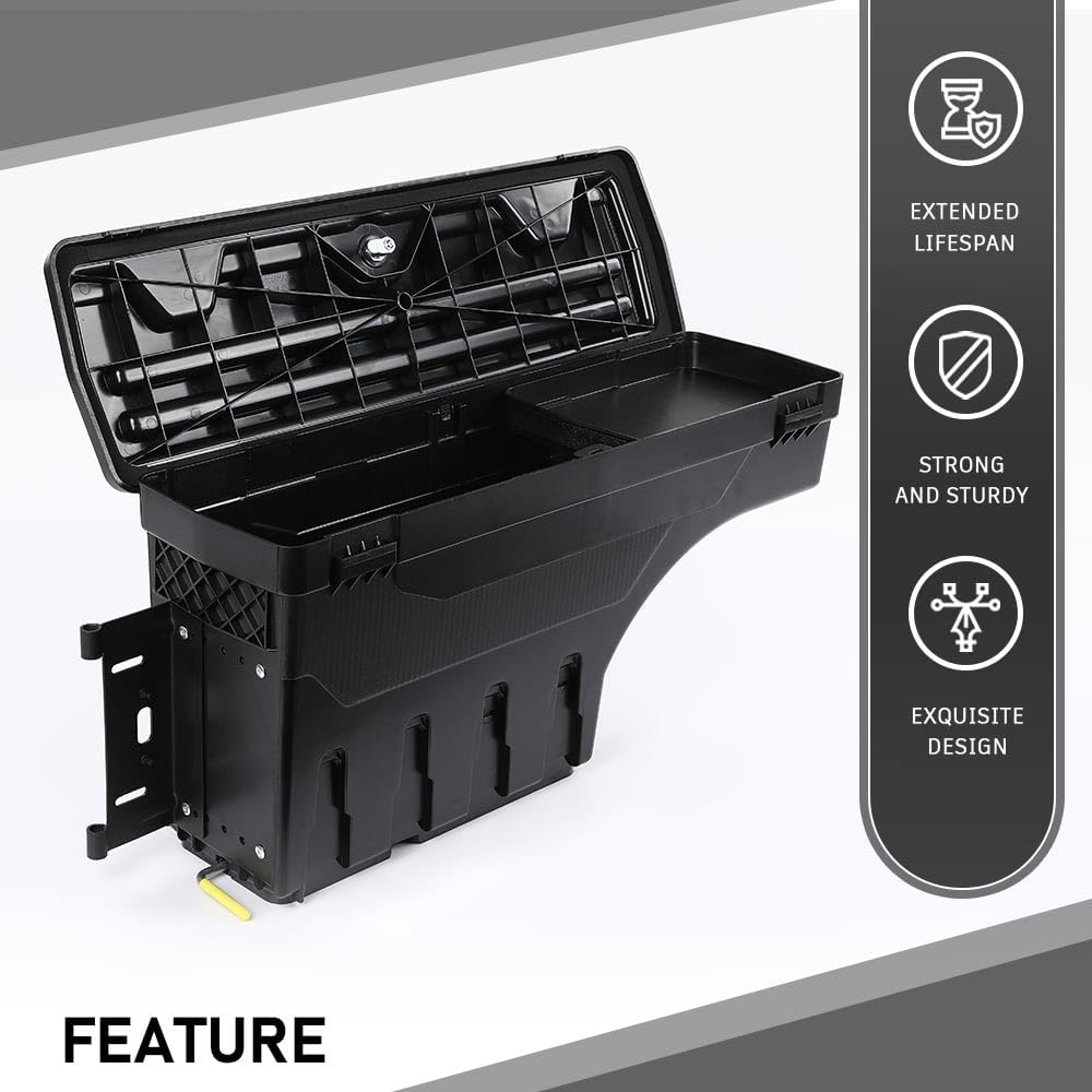 G-PLUS Truck Bed Storage Box Tooling Box Case Left Driver Side Compatible with Ford F150 1997 1998 1999 2000 2001 2002 2003 2004 2005 2006 2007 2008 2009 2010 2011 2012 2013 2014 Black