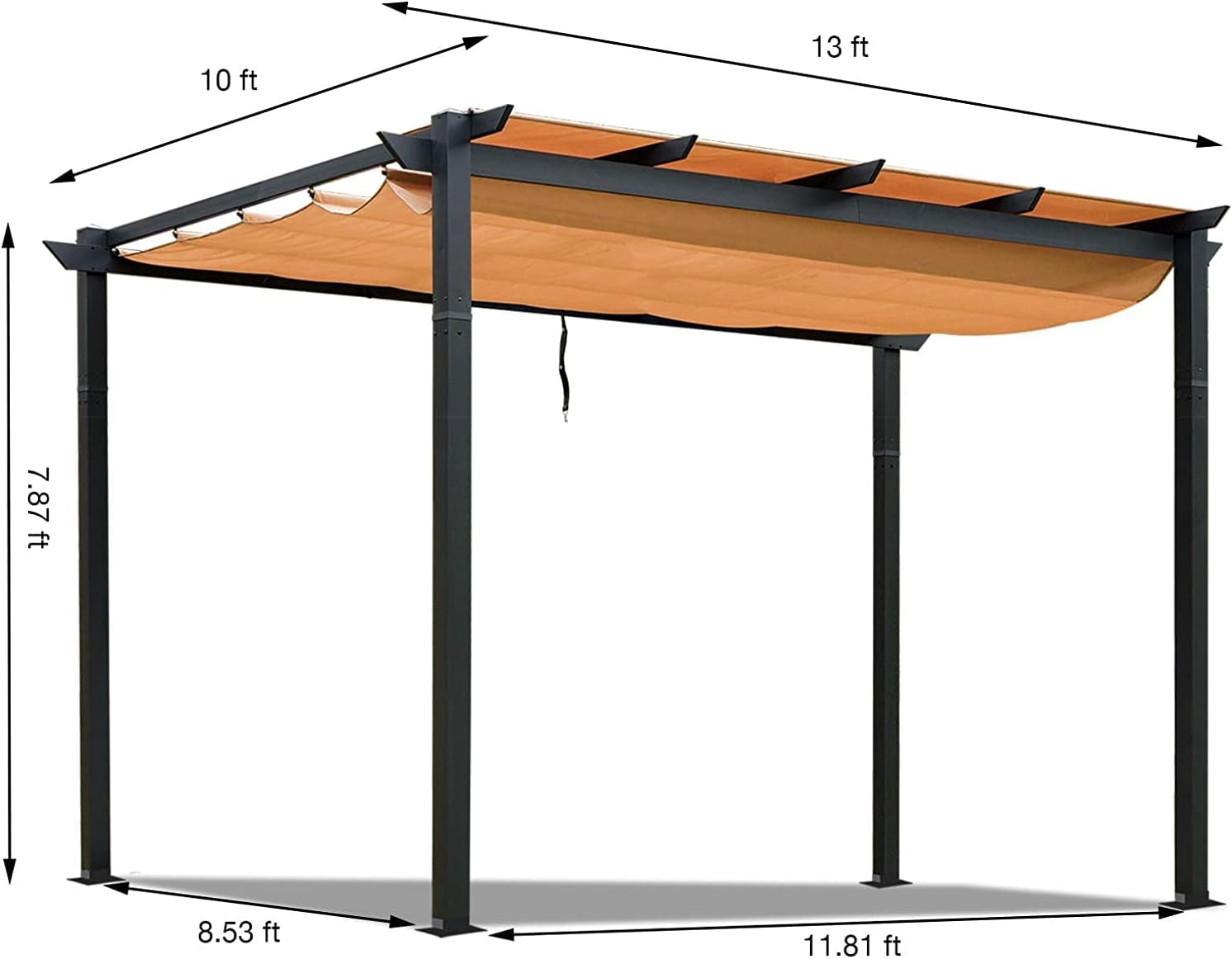 Domi 10' X 13' Outdoor Retractable Pergola with Sun Shade Canopy, Patio Aluminum Pergola for Garden, Beach, Porch, Party, Grill Gazebo, Grape Trellis, Beige