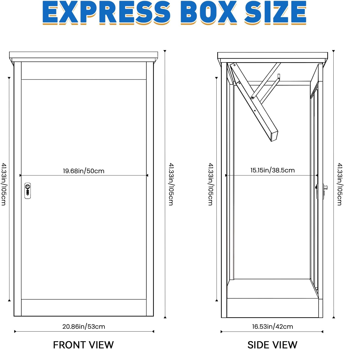 Package Delivery Box for Outside - 20.8 * 16.5 * 41.3IN Lockable Black Metal Parcel Drop Box, Anti-Theft, IPX3 Waterproof, Weather-Resistant Mailbox for Porch, Fence, Curbside (M)