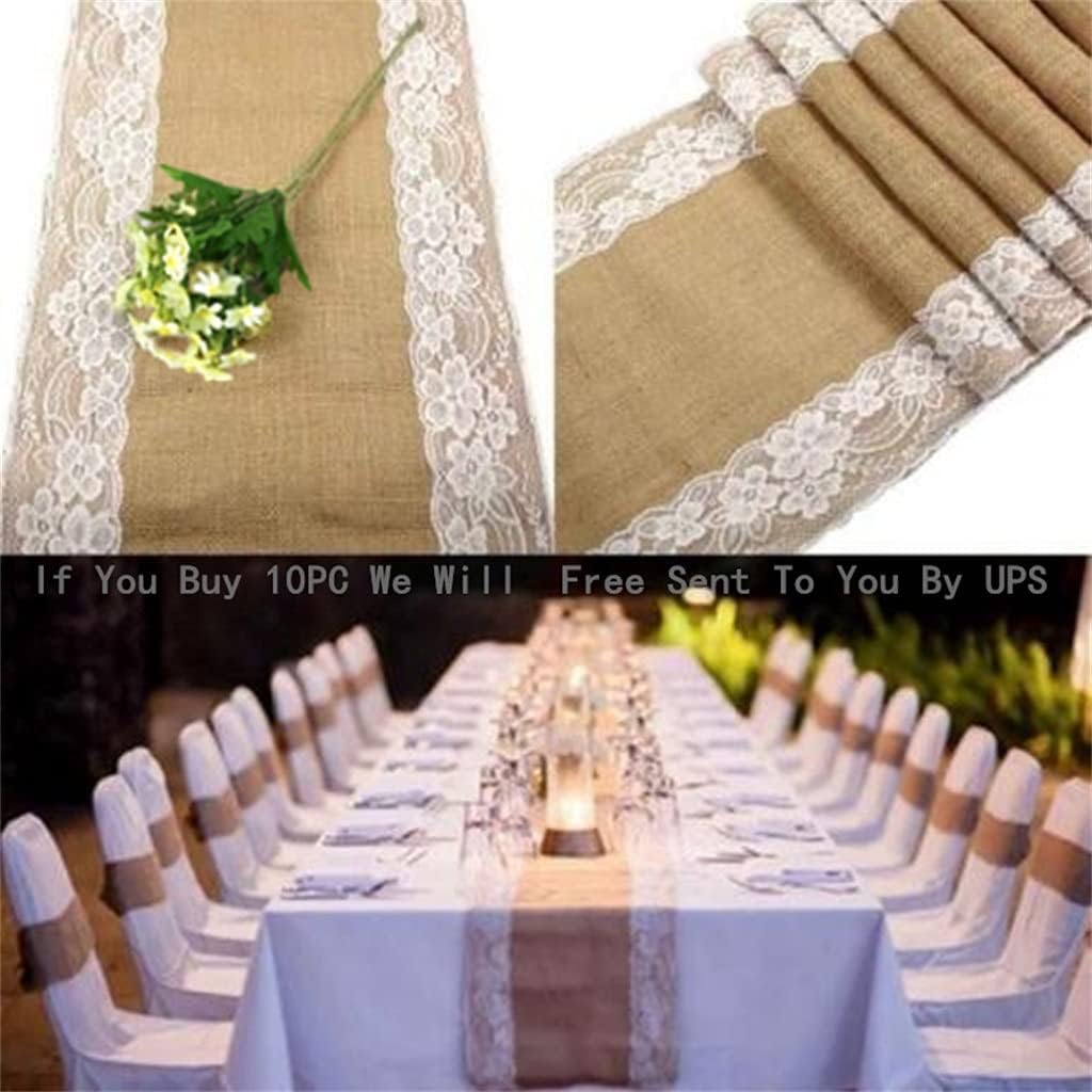 JSEIAJB Jute Burlap Lace Hessian Table Runner 30 x 275cm Party Supplies Lace Table Runner for Wedding Accessories