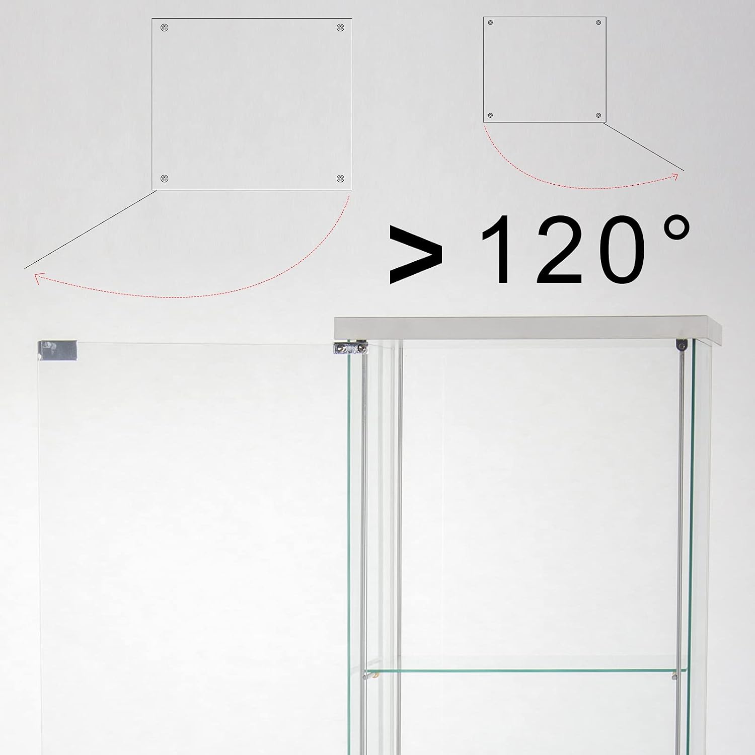 JT Glass Display Cabinet 4 Shelves with Light and Door, Easy to Install, Solid Tempered Glass, Floor Standing Curio Bookshelf for Living Room Bedroom Office (White)