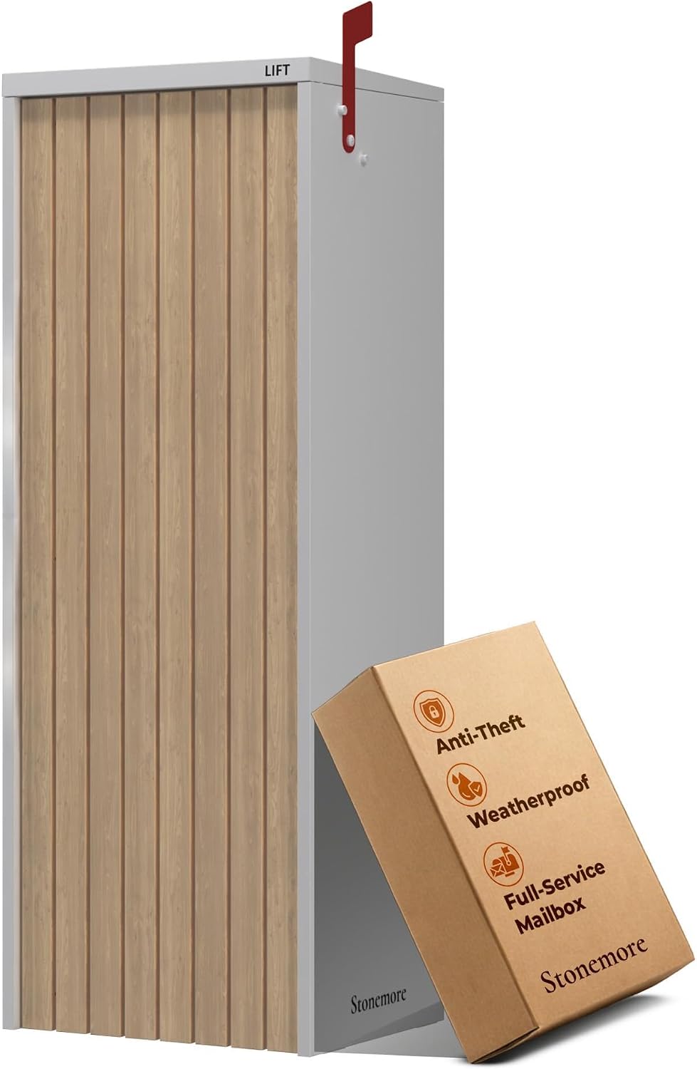 Aspen USPS Compatible Mailbox, Snow White/Walnut Package Mailbox, Anti-Theft Locking Parcel Drop Box for Porch, Large Mailbox for Packages, Weather-Sealed Powder Coated Steel
