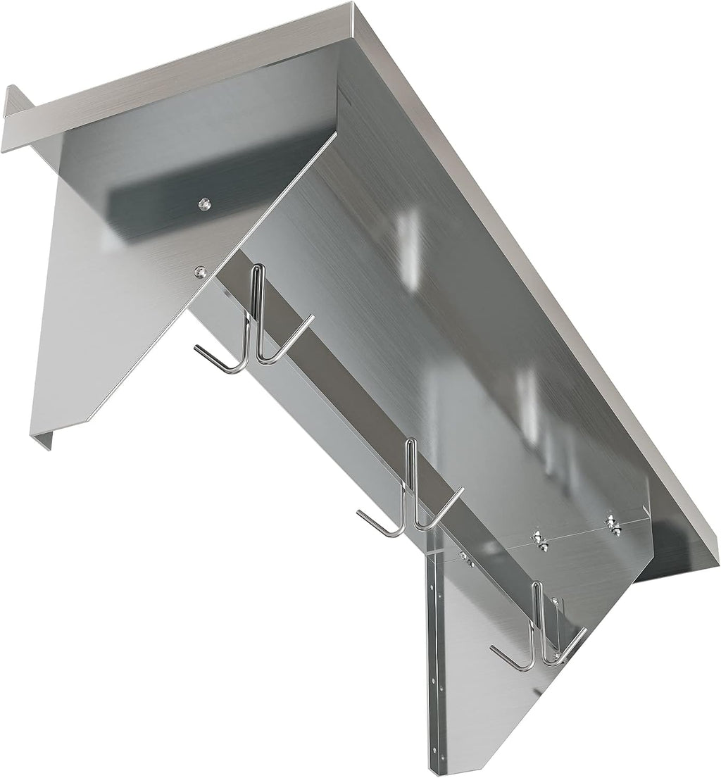 KoolMore 36' Commercial Wall Mounted Pot Rack Organizer Shelf with 3 Removable Storage Hooks for Pots and Pans, Stainless-Steel Storage Holder (WMPS-1236), 12' X 36'