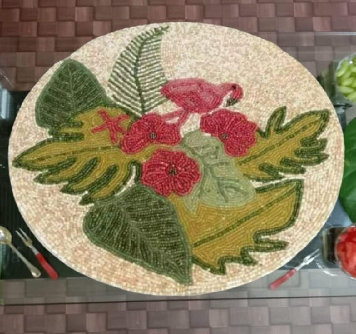 HM CREATIONS Flamingo Table Runner, Handmade Bead Table Runner, Multicolor Summer Table Runner 13X36 Inches floral Table Runner for Center Table, Dinning Decoration. (Place Mats)