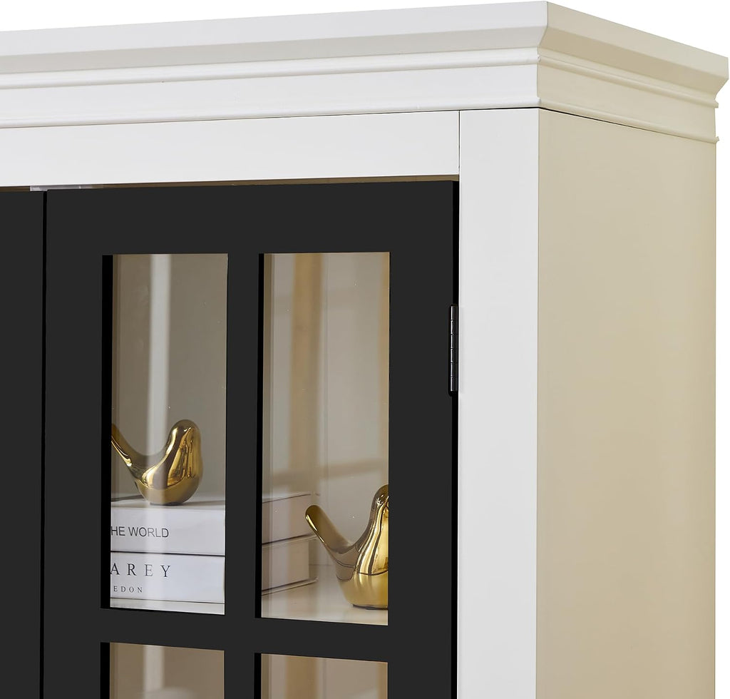 Ball & Cast 71.2' Tall Display Cabinet W/Glass Doors,Curio Cabinet W/Adjustable Shelves&Fixed Shelves for Collectibles,Trophies,Farmhouse Style Cabinets for Hallways,Living Room,Bedroom,White&Black