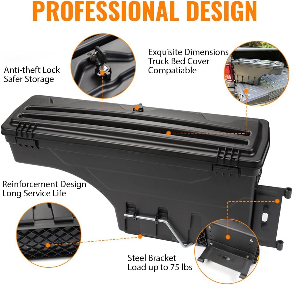 G-PLUS Lockable Storage Boxes Case Truck Bed Tool Box Driver & Passenger Side Pair Compatible with Ford F150 2015-2020 Black