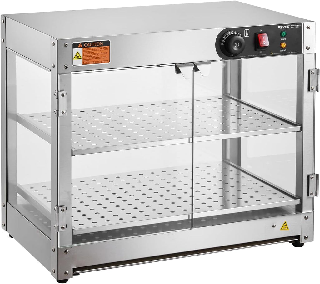 VEVOR 2-Tier Commercial Food Warmer Display, 800W Food Display Warmer with Light to Enhance Food Display, 86℉~185℉ Temperature Control, 58L Large Capacity for Hamburger, Pizza, Bread, Fried Chicken