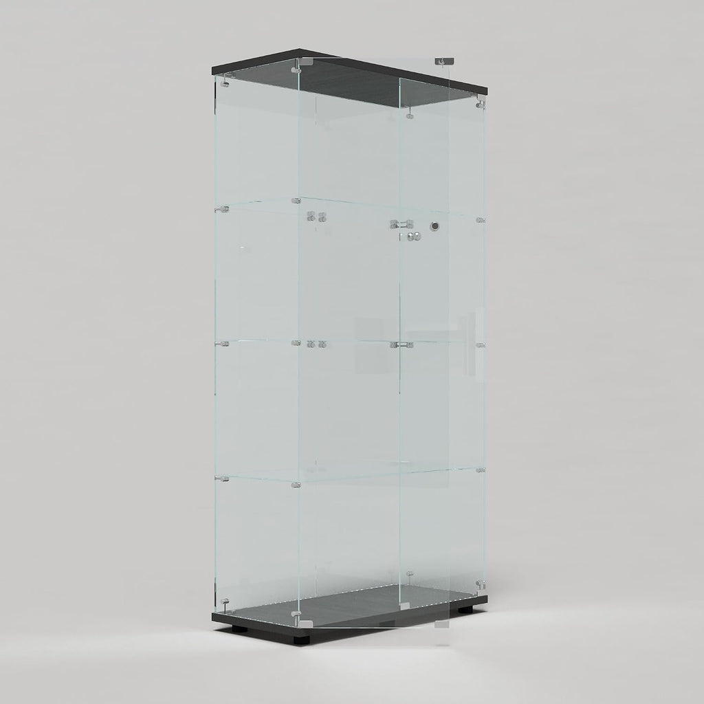 64.69' Tall Tempered Glass Display Cabinet with LED Lights, Curio Cabinet with 4 Shelves with 2 Door, Quick-Install Style Floor Standing Bookshelf File Cabinet for Living Room Office