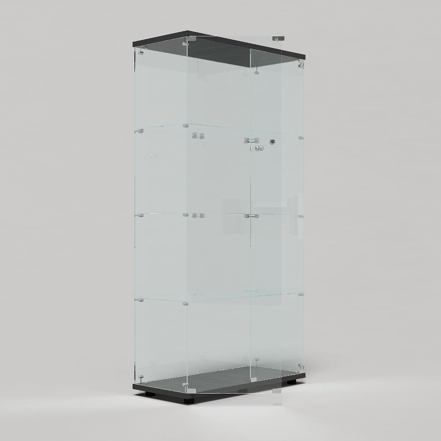 64.69' Tall Tempered Glass Display Cabinet with LED Lights, Curio Cabinet with 4 Shelves with 2 Door, Quick-Install Style Floor Standing Bookshelf File Cabinet for Living Room Office