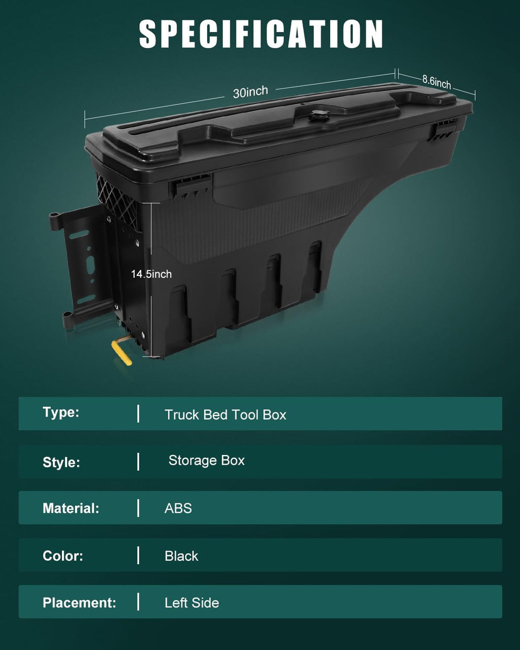 SCITOO Truck Bed Storage Box Fit For Chevrolet Colorado For GMC Canyon 2015-2019 Waterproof Organizer Chest Left Driver Side