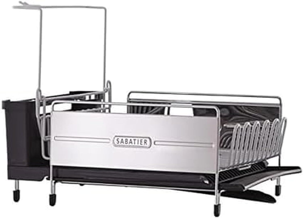 Sabatier Expandable Dish Drying Rack with Drainboard - Stainless Steel Dish Rack for Kitchen Counter, Stemware Holder and Utensil Caddy Included