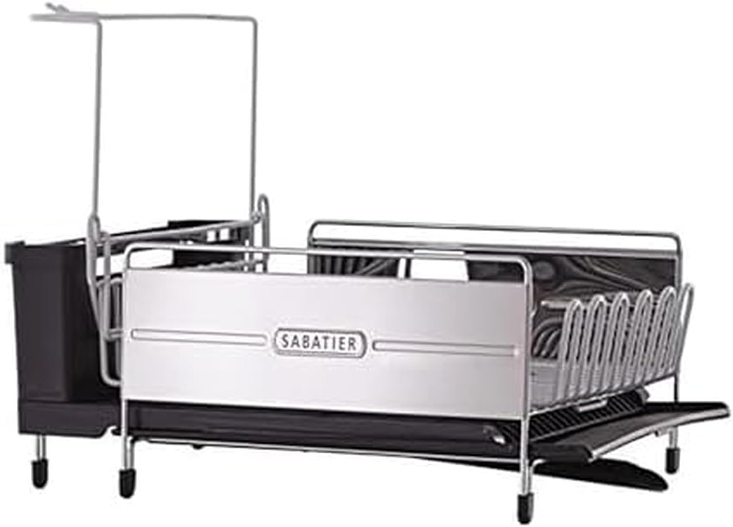 Sabatier Expandable Dish Drying Rack with Drainboard - Stainless Steel Dish Rack for Kitchen Counter, Stemware Holder and Utensil Caddy Included