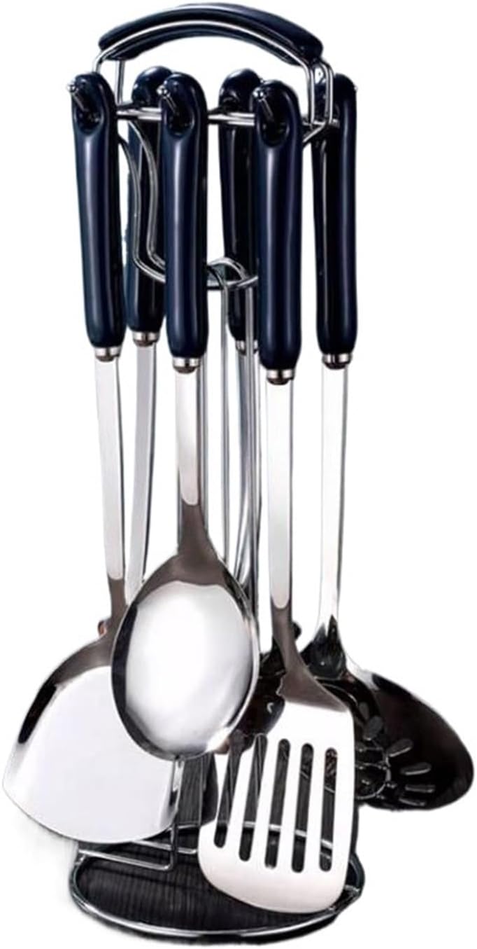 Ceramic Cooking Spoons Spatulas Stainless Steel Cooking Utensils Gadgets Bakeware Tools Kitchen Cookware 7 Pieces(Blu)