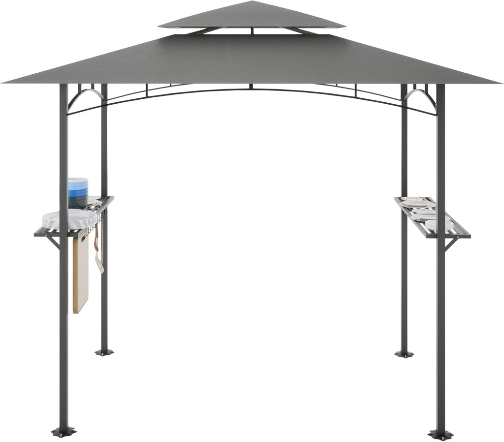 8X 5 FT Grill Gazebo Grill Canopy Double Tiered BBQ Gazebo Outdoor BBQ Canopy, Gray