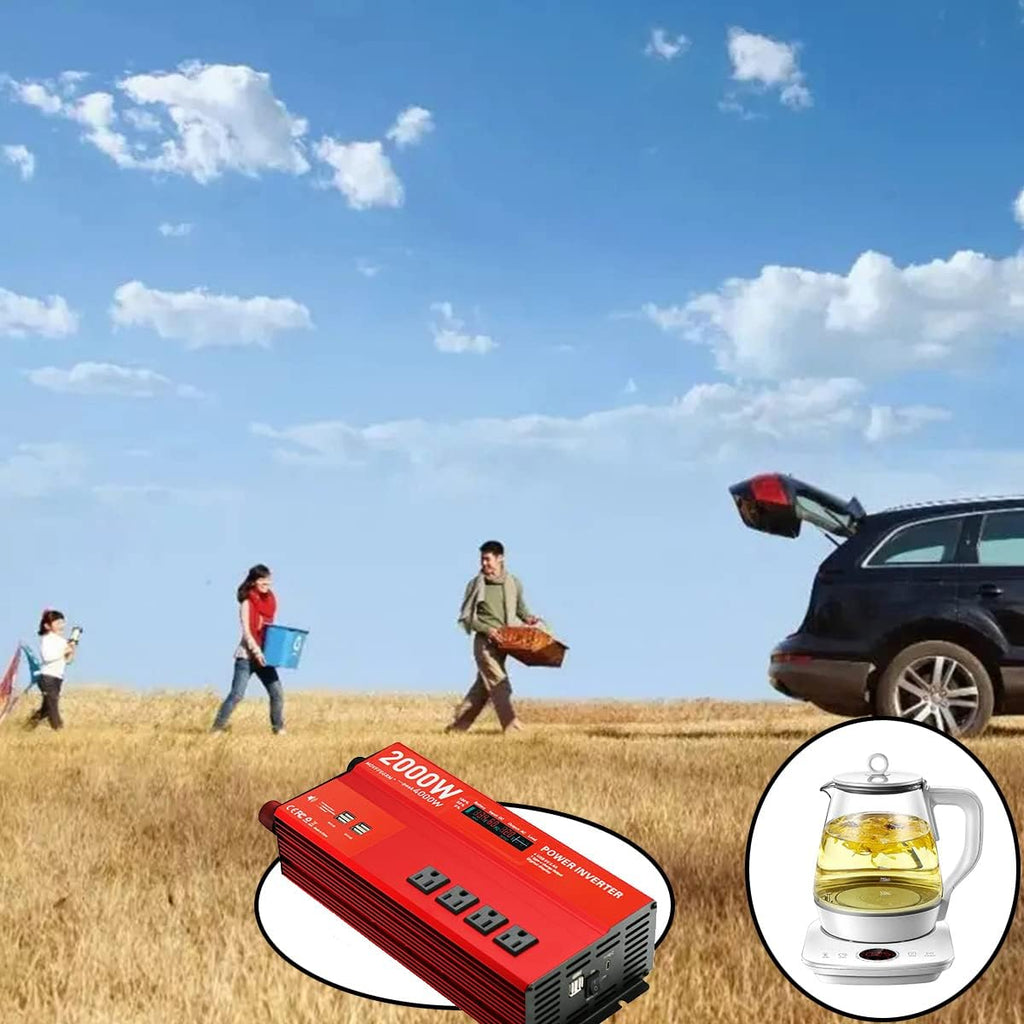 2000W 12V Power inverters for Vehicles,Peak 4000 watt, Car/Truck DC 12V to 110V 4AC Converter, 6 USB 2.4A Ports,with 18W Type-C Quick Charge Port,LCD Digital Display