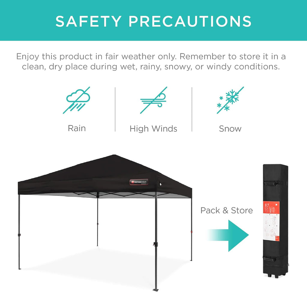 Best Choice Products 10x10ft Pop Up Canopy Tent, Outdoor Shade, 1 Person 1 Minute Set Up, Carry Case, 4 Weight Bags - Black